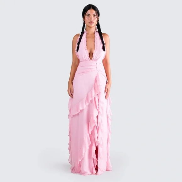 Finesse | Dresses | Nwt Finesse Nandi Pink Ruffle Maxi Dress In Light Pink  | Poshmark